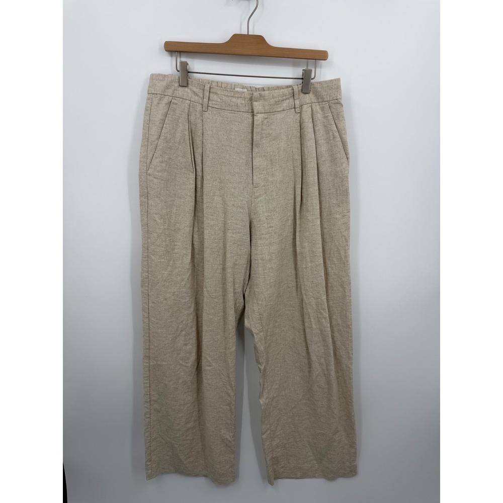 Gap 365 High Rise Wide Leg Trouser Women 12 Beige Linen Blend Pleated Pants